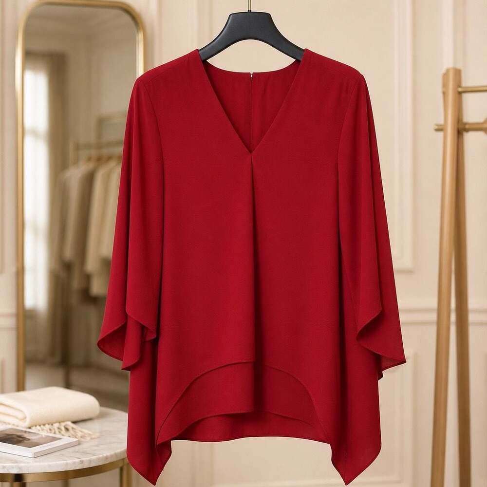 Karen Kane Deep Red V-Neck Flowing Blouse